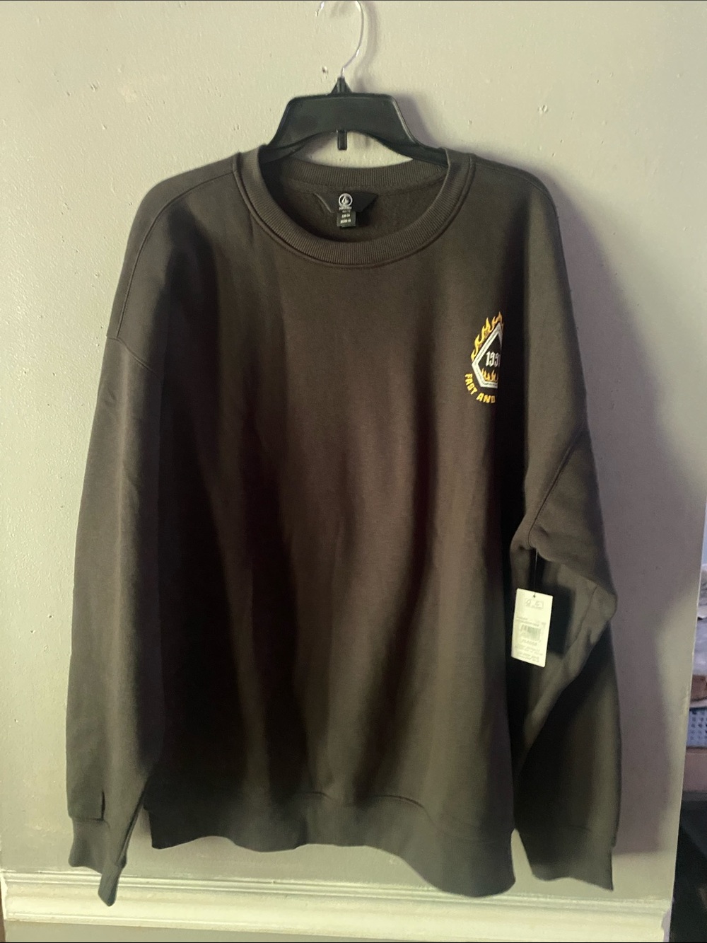 Volcom Black Crewneck Sweatshirt with Small Flame Patch